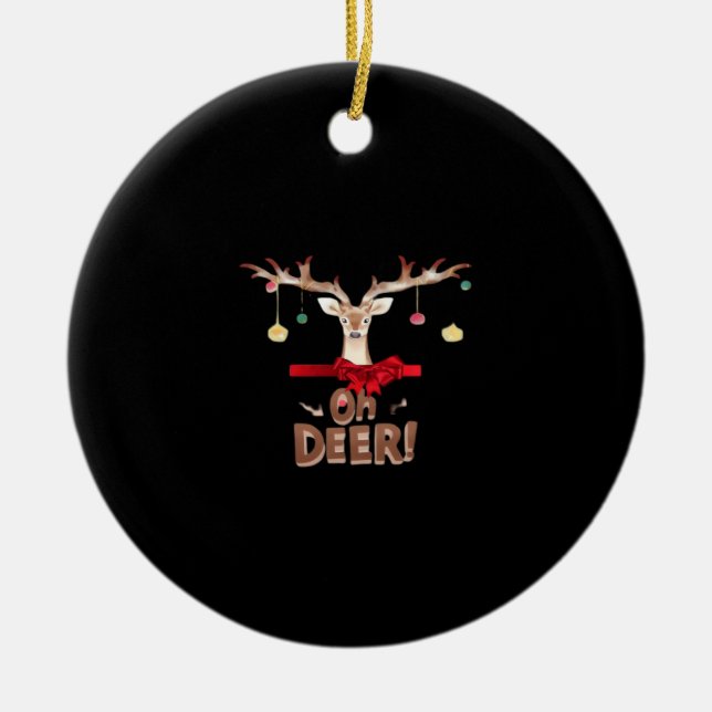 Oh Deer Classic Vibe Ceramic Ornament (Front)