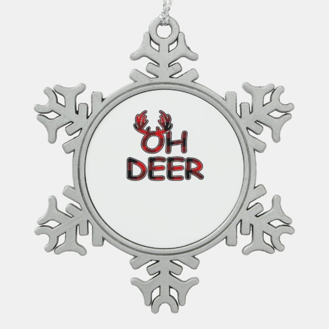 Oh Deer Clean Layout  Snowflake Pewter Christmas Ornament (Front)