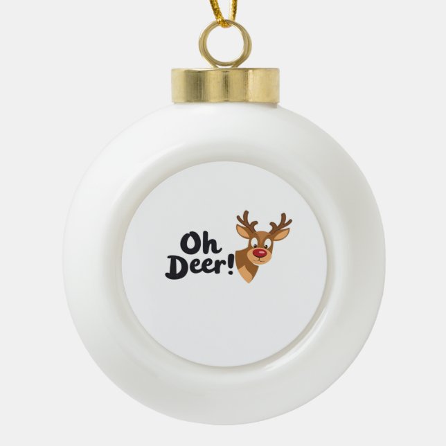 Oh Deer Clean Minimal Seeing  Ceramic Ball Christmas Ornament (Front)