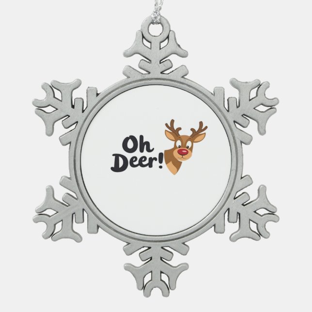 Oh Deer Clean Minimal Seeing  Snowflake Pewter Christmas Ornament (Front)