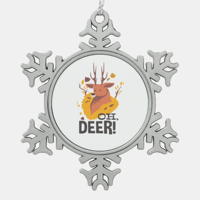 Oh Deer Contemporary Minimal Look  Snowflake Pewter Christmas Ornament (Front)