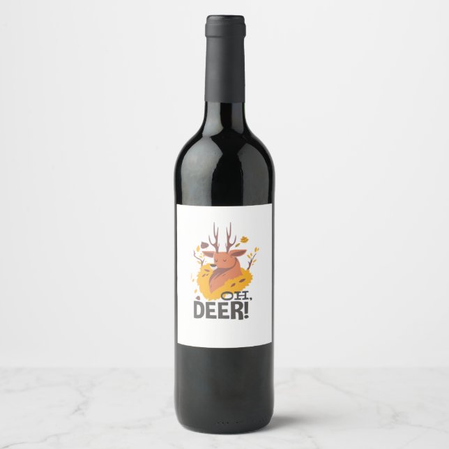 Oh Deer Contemporary Minimal Look  Wine Label (Front)