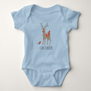 OH DEER - Cute Christmas Deer & Birds Holiday Baby Bodysuit