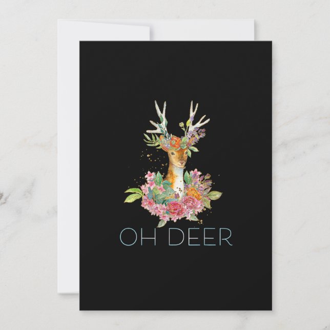 Oh Deer Cute Colorful Deer MinimaFlat Holiday Card (Front)