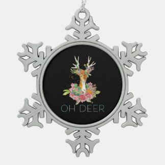 Oh Deer Cute Colorful Deer Minimal Design Snowflake Pewter Christmas Ornament