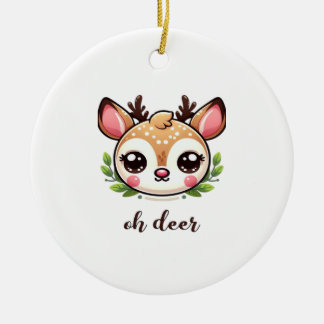 Oh Deer Cute Deer Minimal Design Ceramic Ornament