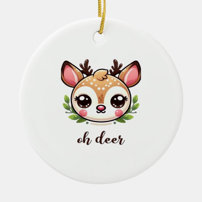 Oh Deer Cute Deer Minimal Design Ceramic Ornament (Front)