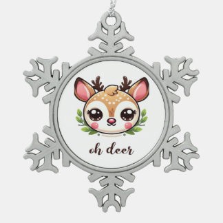 Oh Deer Cute Deer Minimal Design Snowflake Pewter Christmas Ornament