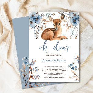 Oh deer cute forest rustic florals baby shower invitation