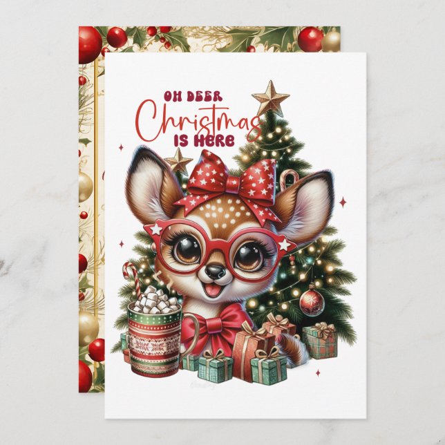 Oh Deer Cute Reindeer Holiday Christmas Card (Front/Back)