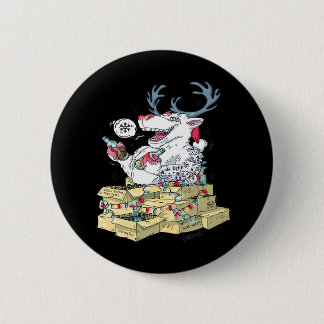 Oh Deer Drunk Reindeer Celebrating Christmas Festi 6 Cm Round Badge