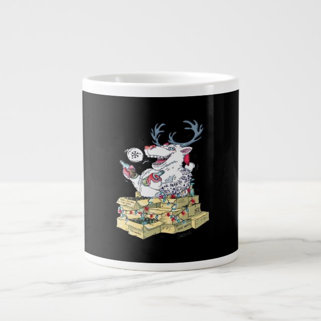 Oh Deer Drunk Reindeer Celebrating Christmas Festi Large Coffee Mug (Front)