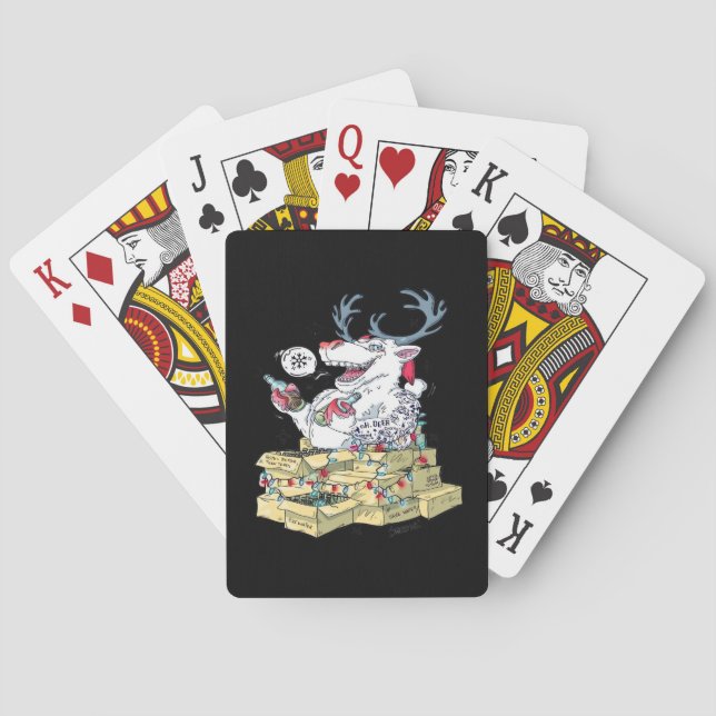 Oh Deer Drunk Reindeer Celebrating Christmas Festi Playing Cards (Back)