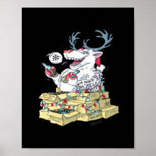 Oh Deer Drunk Reindeer Celebrating Christmas Festi Poster