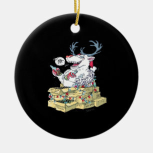 Oh Deer Drunk Reindeer Celebrating ChristmOrnament Ceramic Ornament