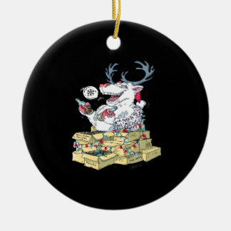 Oh Deer Drunk Reindeer Celebrating ChristmOrnament Ceramic Ornament