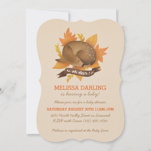"Oh deer!" Fall Woodland Themed Baby Shower Invitation (Front)