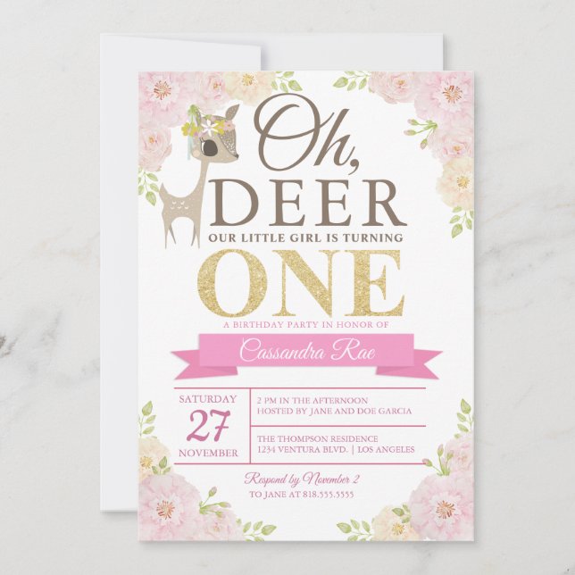 Oh Deer! First Birthday Invitation (Front)