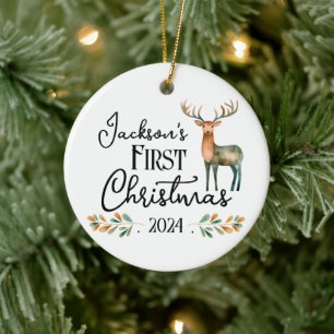 Oh Deer First Christmas Photo Ceramic Ornament
