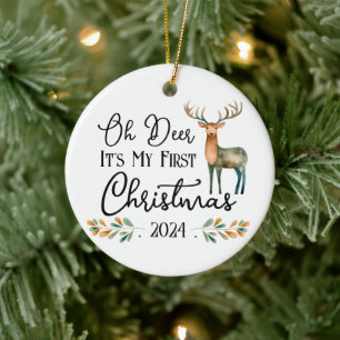 Oh Deer First Christmas Photo Ceramic Ornament