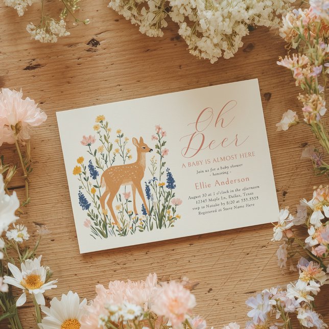 Oh Deer Floral Woodland Baby Shower Invitation (Creator Uploaded)