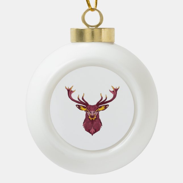 Oh Deer Fresh Modern Design  Ceramic Ball Christmas Ornament (Front)