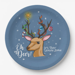 Oh Deer   Funny Holiday Woodland Animal Paper Plate