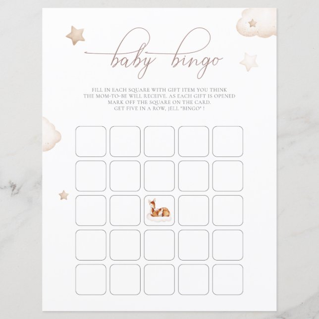 Oh Deer Gender Neutral Watercolor Baby Bingo Game (Front)