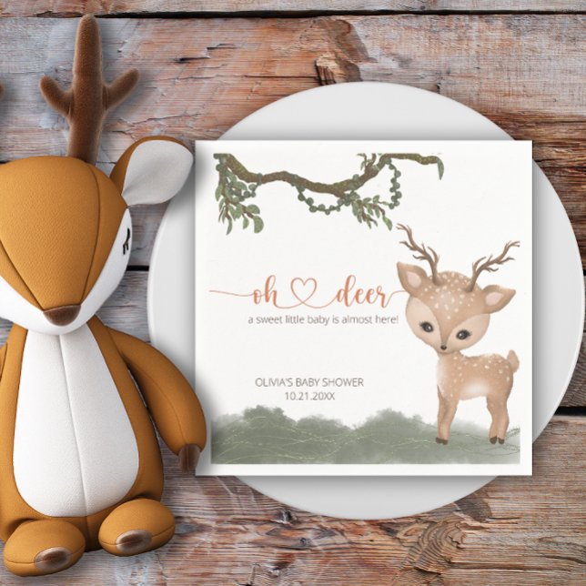 Oh Deer gender neutral woodland baby shower Napkin (Creator Uploaded)