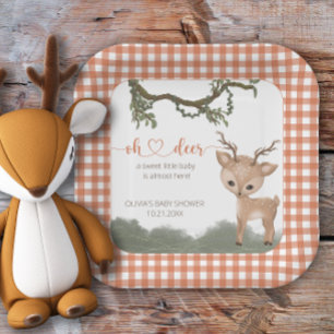 Oh Deer gender neutral woodland baby shower Paper Plate