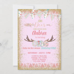 Oh deer girl birthday invitation, little doe. invitation
