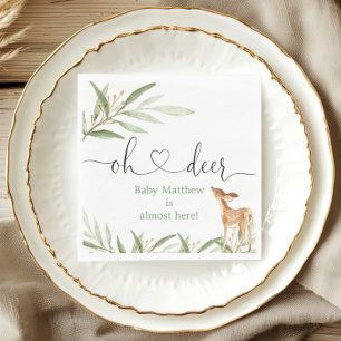 Oh deer gold greenery deer baby shower napkin