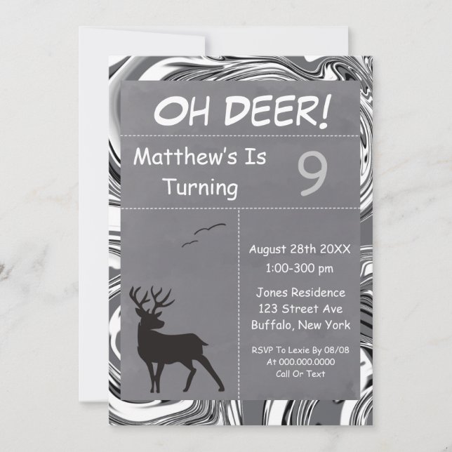 Oh Deer Grey Camouflage Birthday Party Invites (Front)