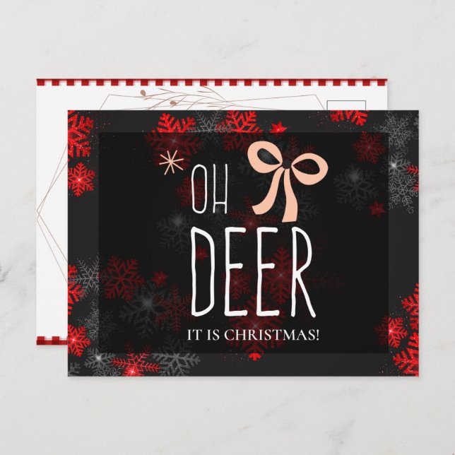 Oh Deer Grey Glitter Sparkles Christmas gift Invitation Postcard (Front/Back)