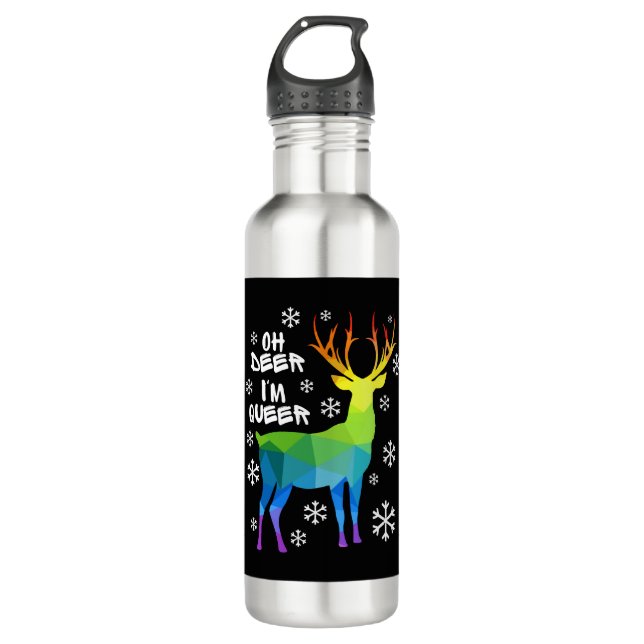 Oh Deer I'M Queer Funny Lgbt Gay Lesbian Christmas 710 Ml Water Bottle (Front)