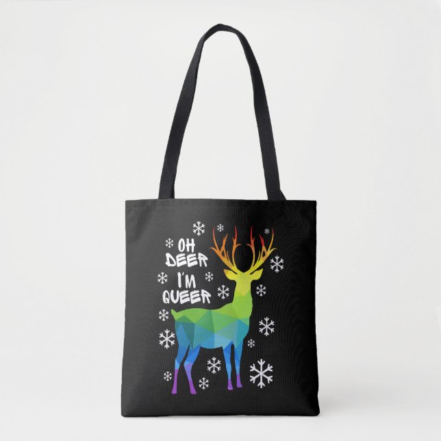 Oh Deer I'M Queer Funny Lgbt Gay Lesbian Christmas Tote Bag (Front)