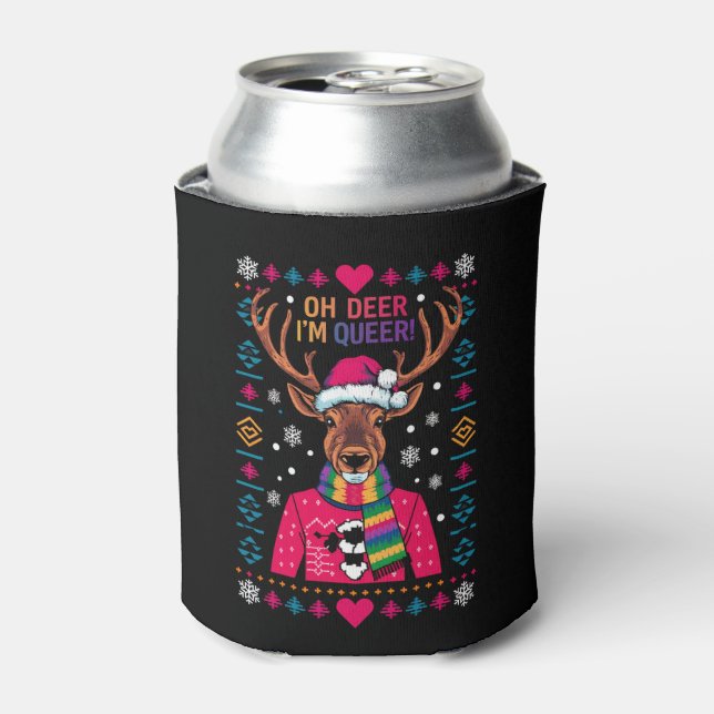 Oh Deer I'm Queer LGBT LGBTQ Gay Pride Ugly Xmas Can Cooler (Can Front)