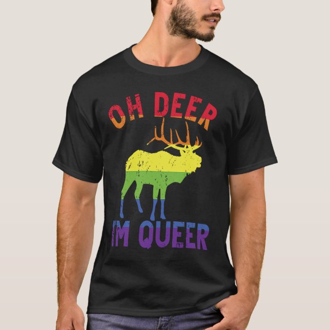 Oh Deer Im Queer Rainbow LGBT Gay Pride Pansexual  T-Shirt (Front)