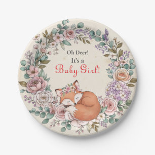 Oh Deer, It's a Baby Girl Baby Shower Paper Plate