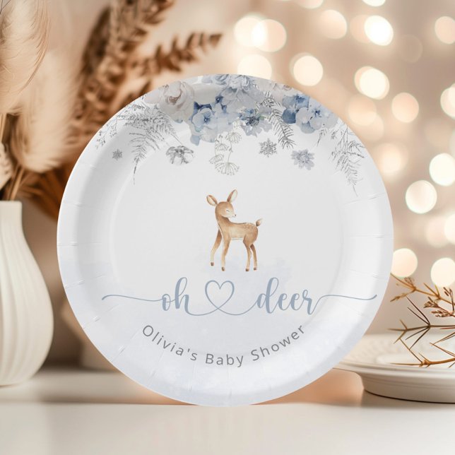 Oh deer its a boy winter blue baby shower paper plate (Creator Uploaded)