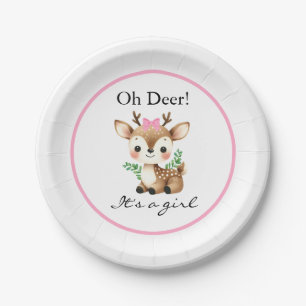 Oh Deer It's A Girl Baby Shower Party Paper Plate
