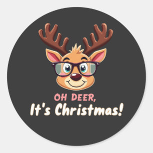 Oh Deer, It's Christmas: A Whimsical Holiday Party Classic Round Sticker
