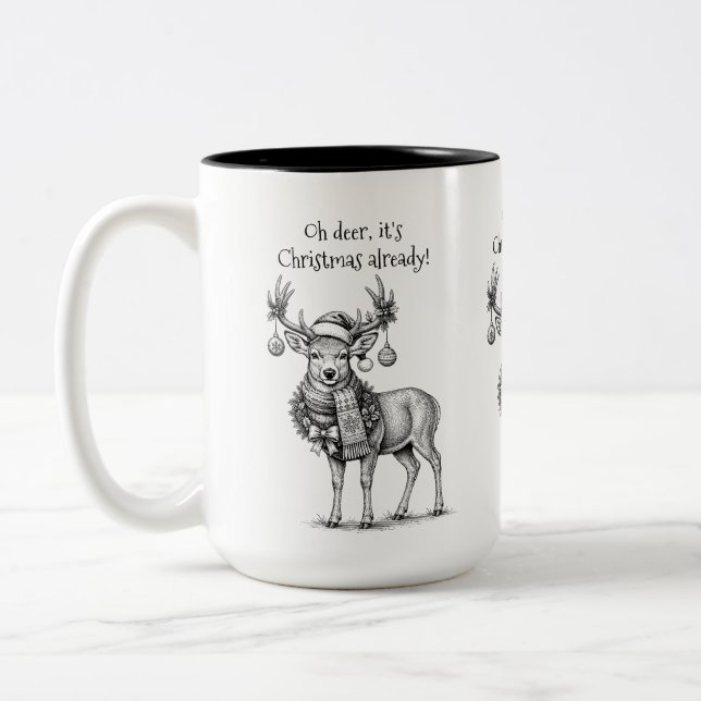Oh deer, It's Christmas already! Two-Tone Coffee Mug (Left)