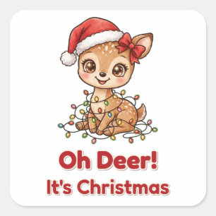 Oh Deer It's Christmas Baby Deer Lights Sticker