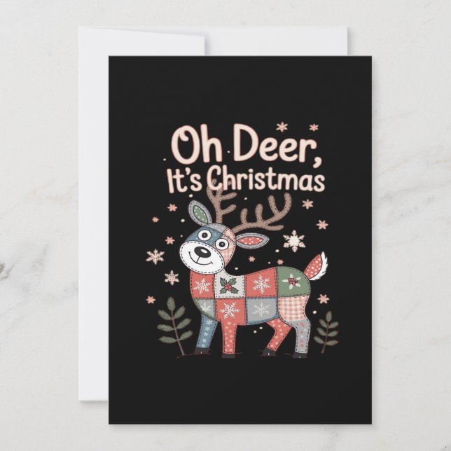 Oh Deer Its Christmas Miniature Patchwork Squares Holiday Card (Front)