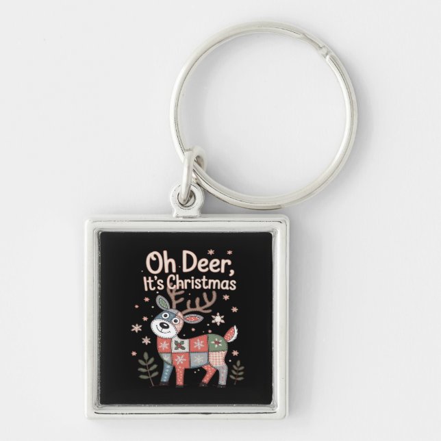 Oh Deer Its Christmas Miniature Patchwork Squares Key Ring (Front)