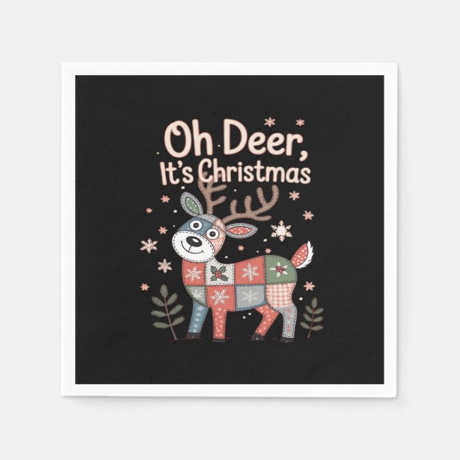 Oh Deer Its Christmas Miniature Patchwork Squares Napkin (Front)