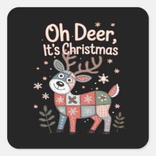 Oh Deer Its Christmas Miniature Patchwork Squares Square Sticker