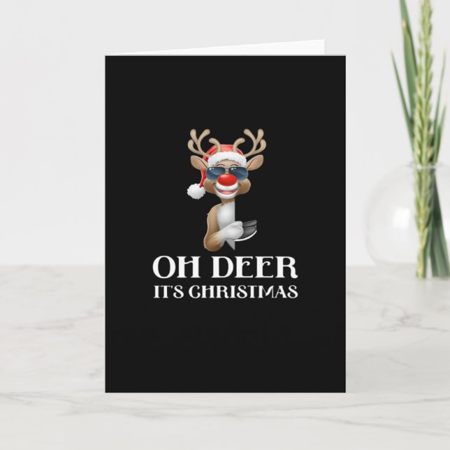 Oh Deer Its Christmas Reindeer Style Card (Front)