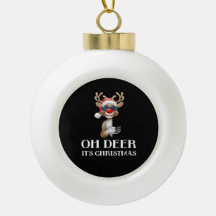 Oh Deer Its Christmas Reindeer Style  Ceramic Ball Christmas Ornament